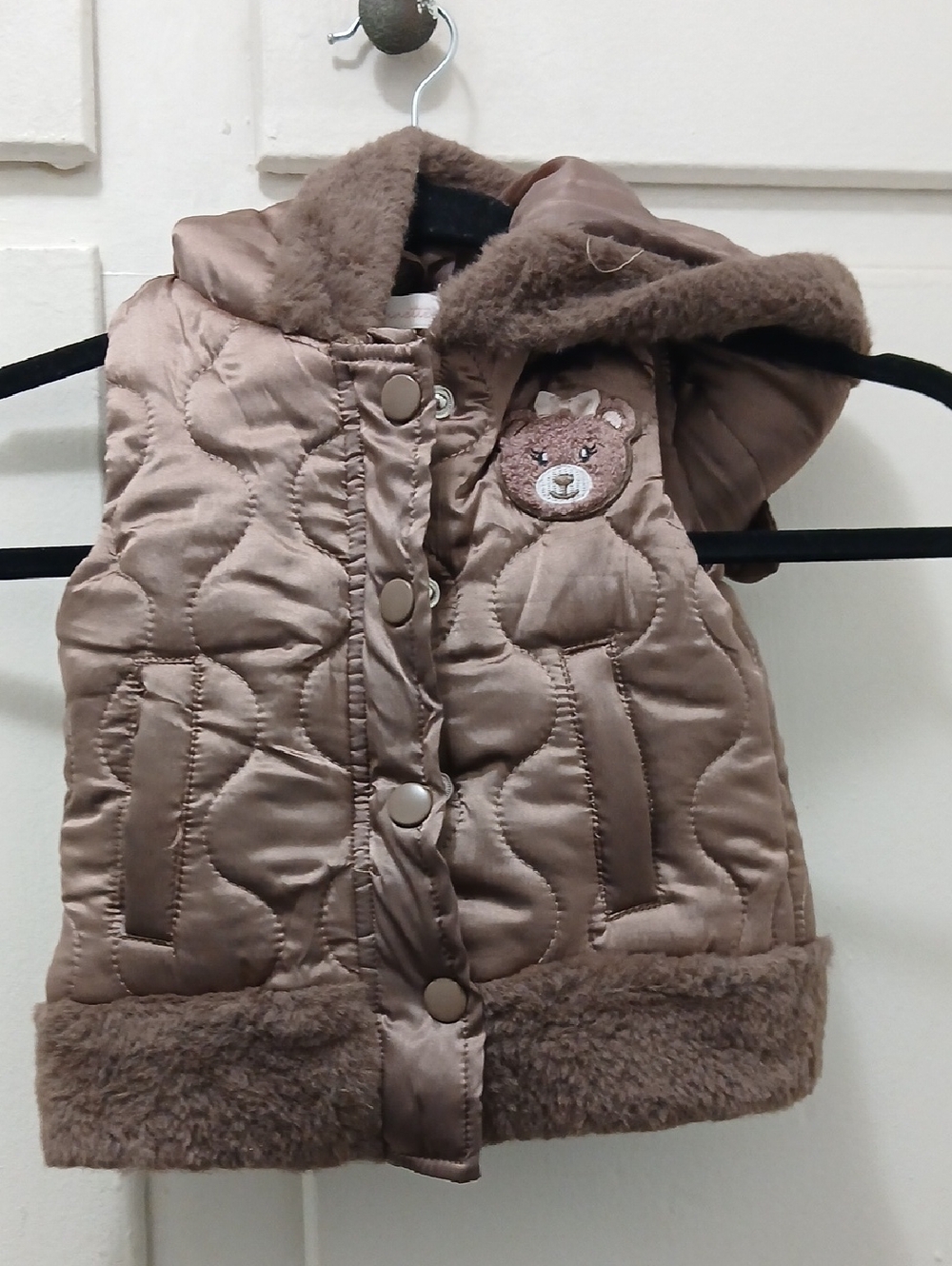 Nannette Toddler 12M Brown Quilted Hooded Vest